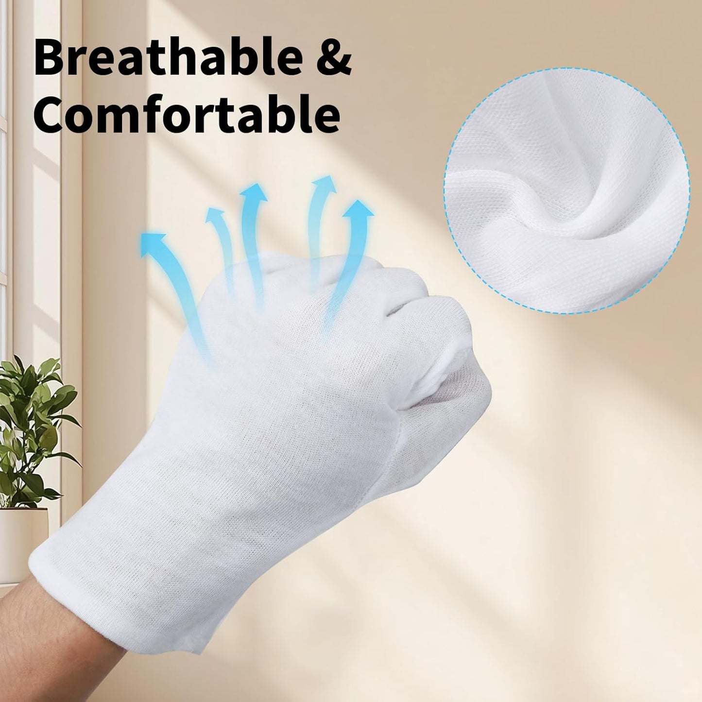 Extra Large Touch Screen Gloves - 10 Pairs White Cotton Gloves for Coin Handling, Jewelry, Photography, Art Handling, for Dry Hands Sleeping, with Pack of 40 Touch Screen Stickers