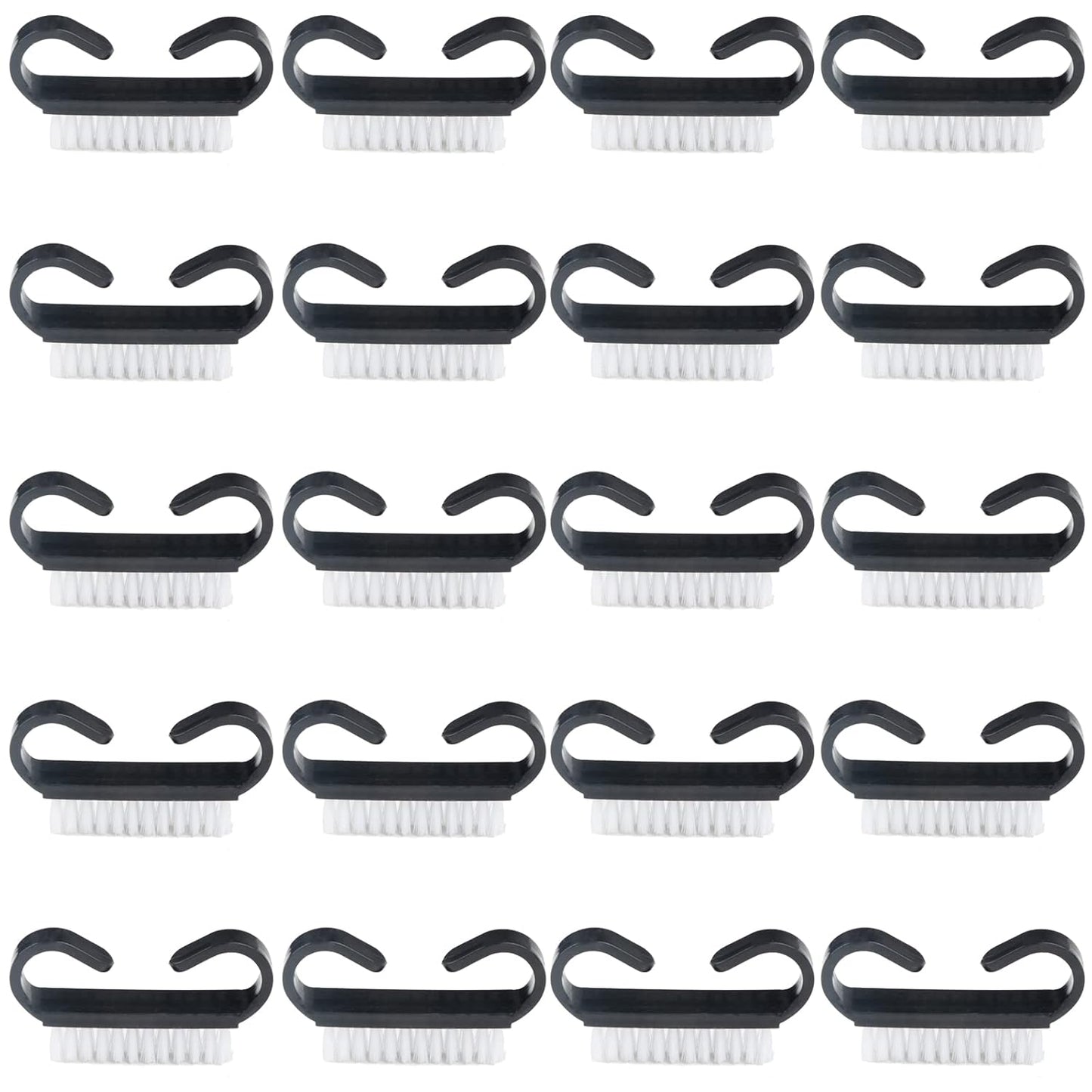 Nail Cleaning Brush- 20 Pcs Home Plastic Nail Brushes with Black Handle Grip Fingernial Brush Cleaner Travel Portable Nail Art Manicure Tools for Toes and Nails
