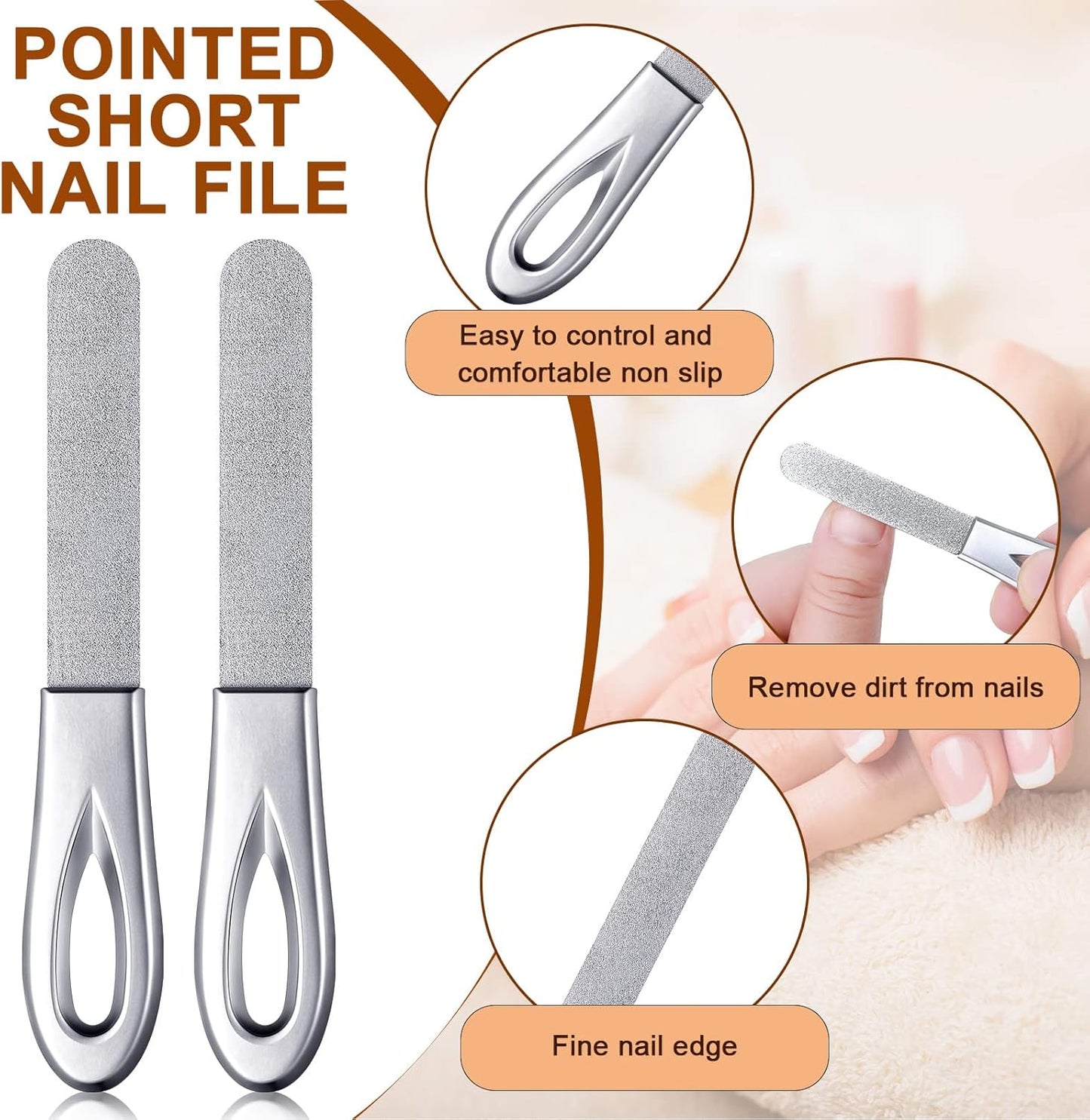 3 Pieces Stainless Steel Nail Files with Leather Case Double Sided Nail Files Non Slip Handle Grit Diamond Fingernail File Easily Grinding Metal Nail File Emery Boards for Natural Nails (Brown)
