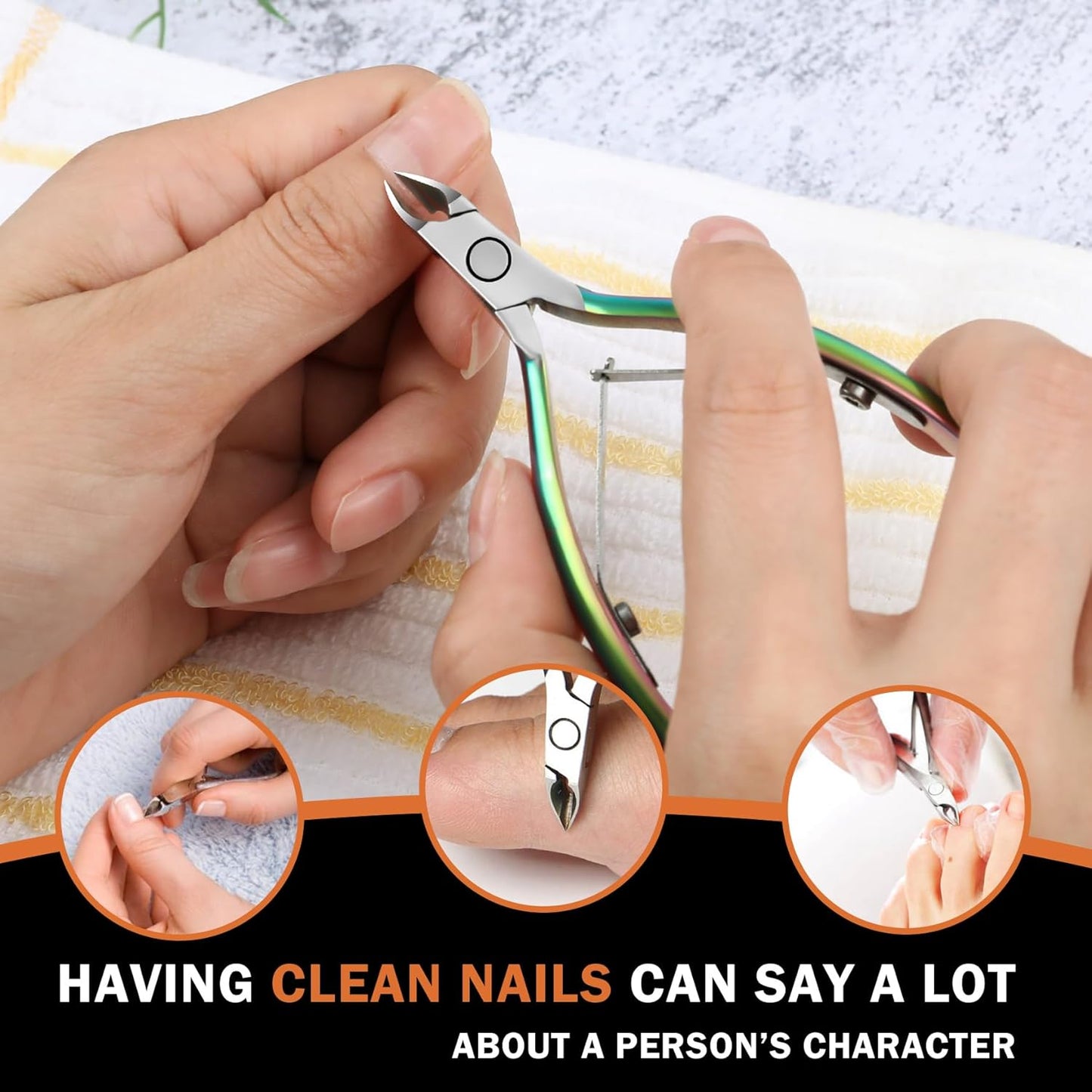 BEZOX Professional Cuticle Clipper with Tip Cover, Rainbow Finish, Stainless Steel Manicure Tool Cuticle Remover, 7mm Jaw, 1 Piece