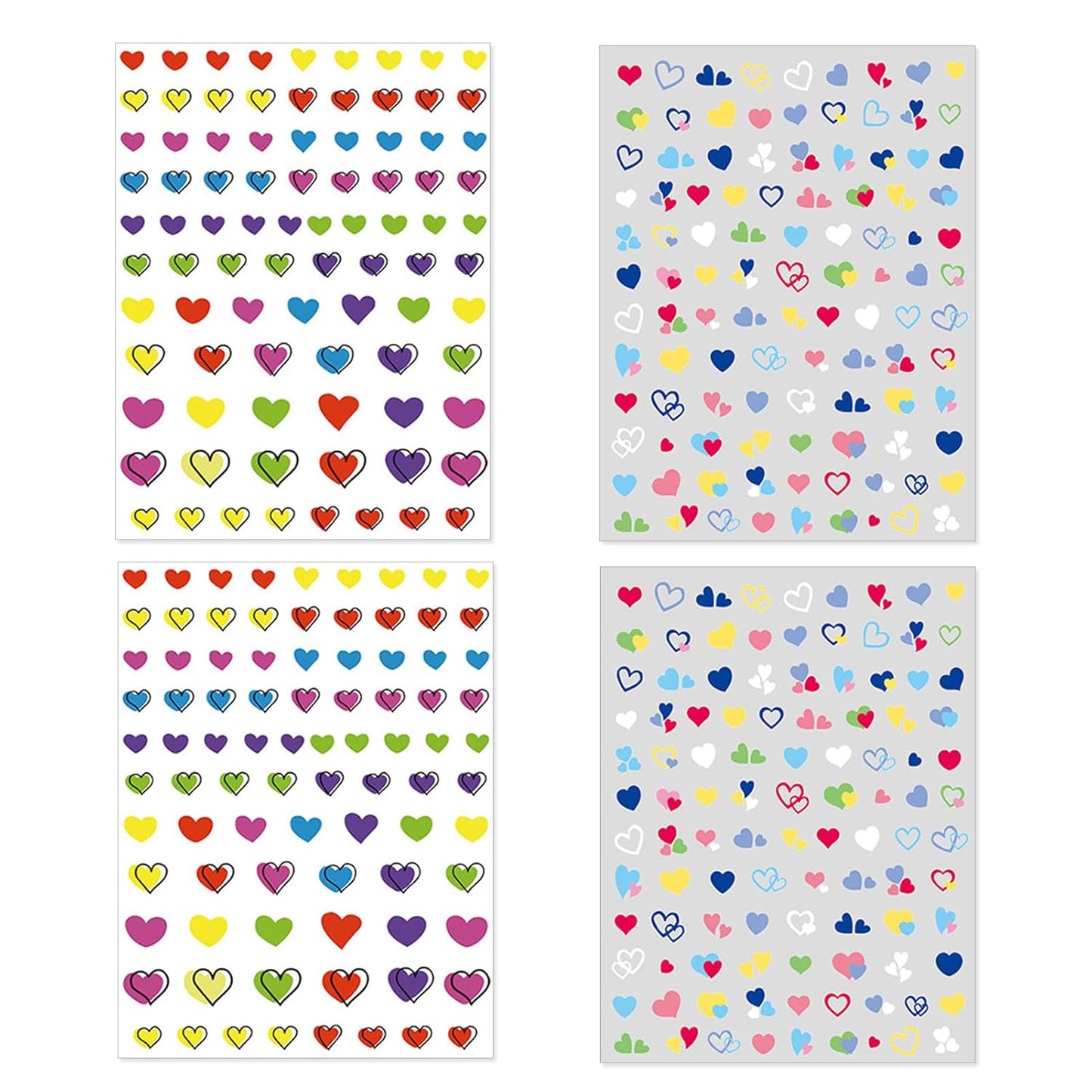Valentine's Day Nail Art Stickers - Cute Colorful Heart Nail Decals, Self-Adhesive Rainbow Pride Love for DIY 3D Nail Supplies Decoration (4 Sheets)