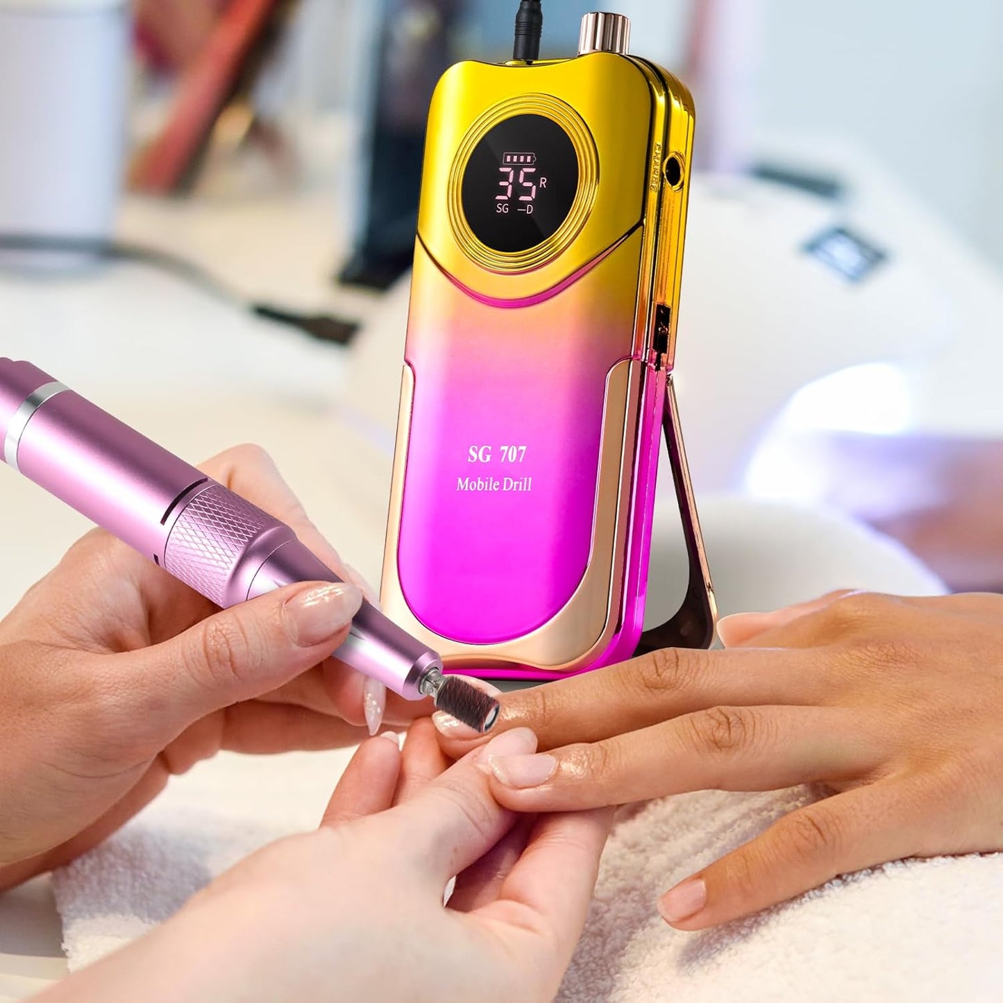 Professional Electric Nail Drill Kit 35000RPM with 14PCS Bits Purple Gold Portable Rechargeable Cordless File Machine for Acrylic Gel Powder Nails and Manicure Pedicure Toenail Tool Salon Set