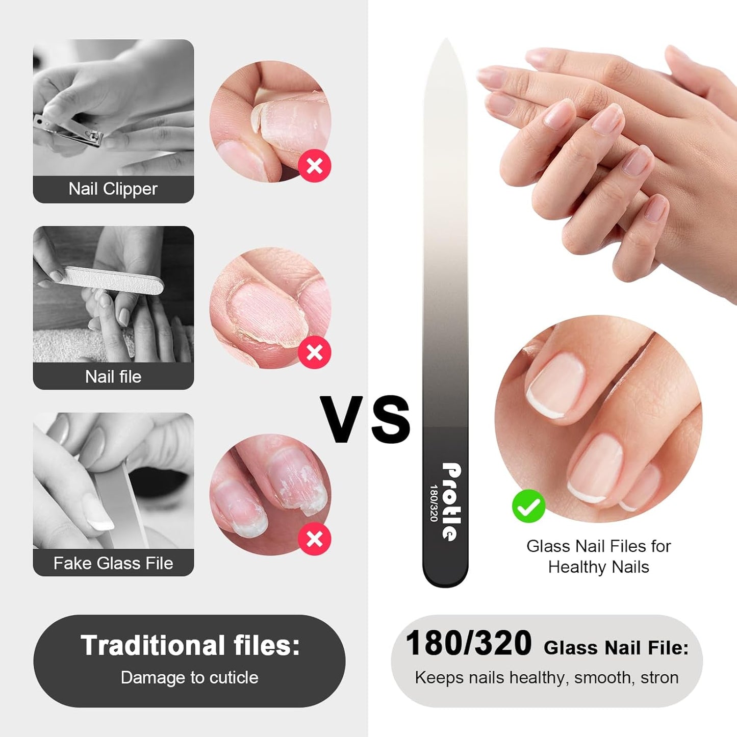 Glass Nail Files for Natural Nails，1Pack Double Sided 180/320 Crystal Nail Filer with Case,Professional Fingernail Files for Women Girls Gifts (Black)
