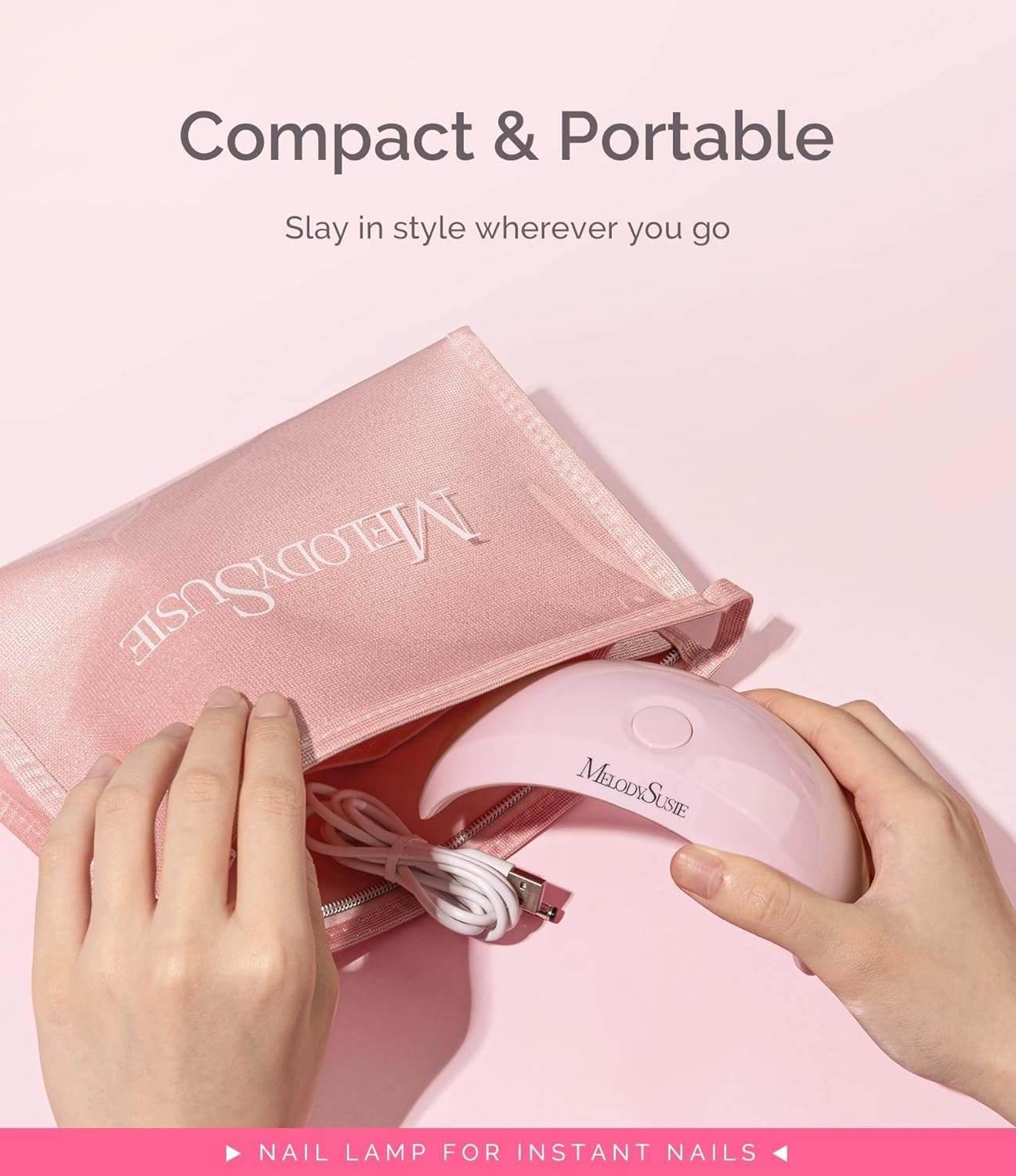 MelodySusie Starter-Friendly LED UV Nail Lamp with 2 Timers, Pocket-Sized for Handheld & Desktop Use, P-art04 UV Light for Gel Nail Especially Instant Nails, Base/top Coat & Half-Cured Gel (Pink)