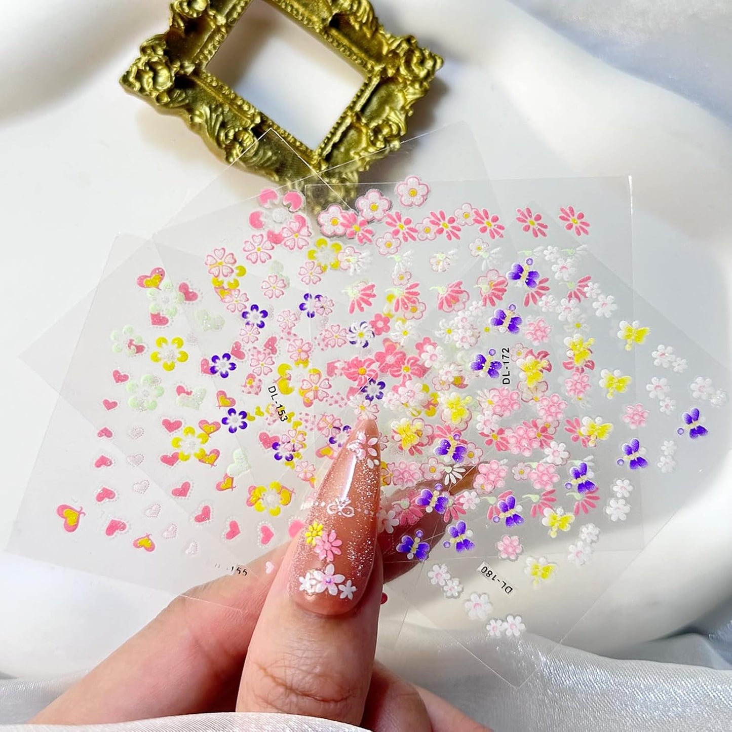 30 Sheets Flowers Nail Art Sticker Decals 3D Self-Adhesive Flower Nails Sticker for Nail Art Colorful Cute Butterfly Stars Nail Art Design Decoration Accessories for Women DIY Acrylic Nail