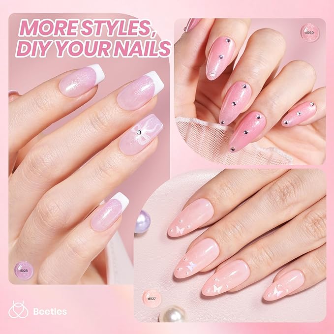 Beetles Pink Glitter Gel Polish Set - 6 Colors Jelly Gel Polish Kit Shimmer Pink Sheer Translucent Effect Soak off UV Nail Concealer Summer French Nail Art Salon Manicure Gift for Women