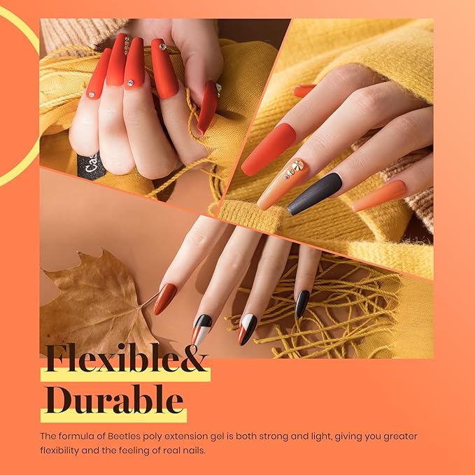 Beetles Fall Gel Polish Set - Burnt Orange Gel Polish Autumn Leaves Collection, Brown Burgundy Glitter Black Colors Nail Art Soak Off Uv LED Nail Kit Minicure DIY Home Halloween Gifts for Women