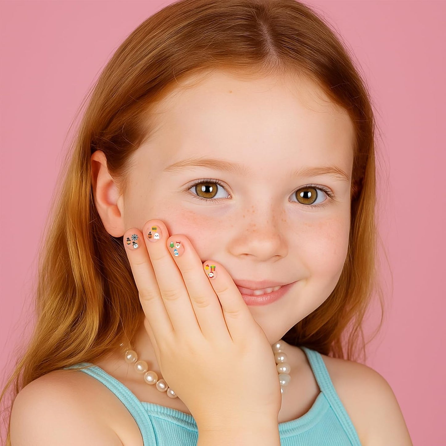 Mini Nail Stickers for Kids - 1200 Pcs All Holiday Favors for Little Girl, 11 Holidays 3D Cute Halloween, Christmas Designs - DIY Home Nail Art Decals for Toddler Easter Basket (6 Sheets)