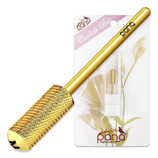 PANA 3/32" Small Smooth Round Top Safety Carbide Nail Drill Bit for Gel Polish & Acrylic Removal Nail Salon Manicure Pedicure Electric File Tools (Small Barrel - Gold, Medium)