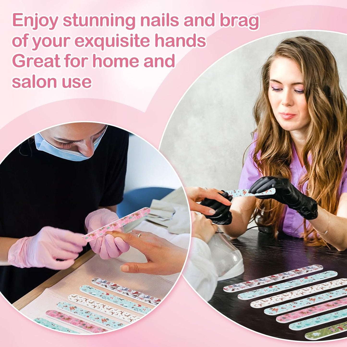 12Pcs Nail Files, Colorful Random Pattern Emery Boards for Nails, Christmas Double Sided Reusable Manicure Pedicure Tools, Fingernail Files for Women Girls Natural & Acrylic Nails