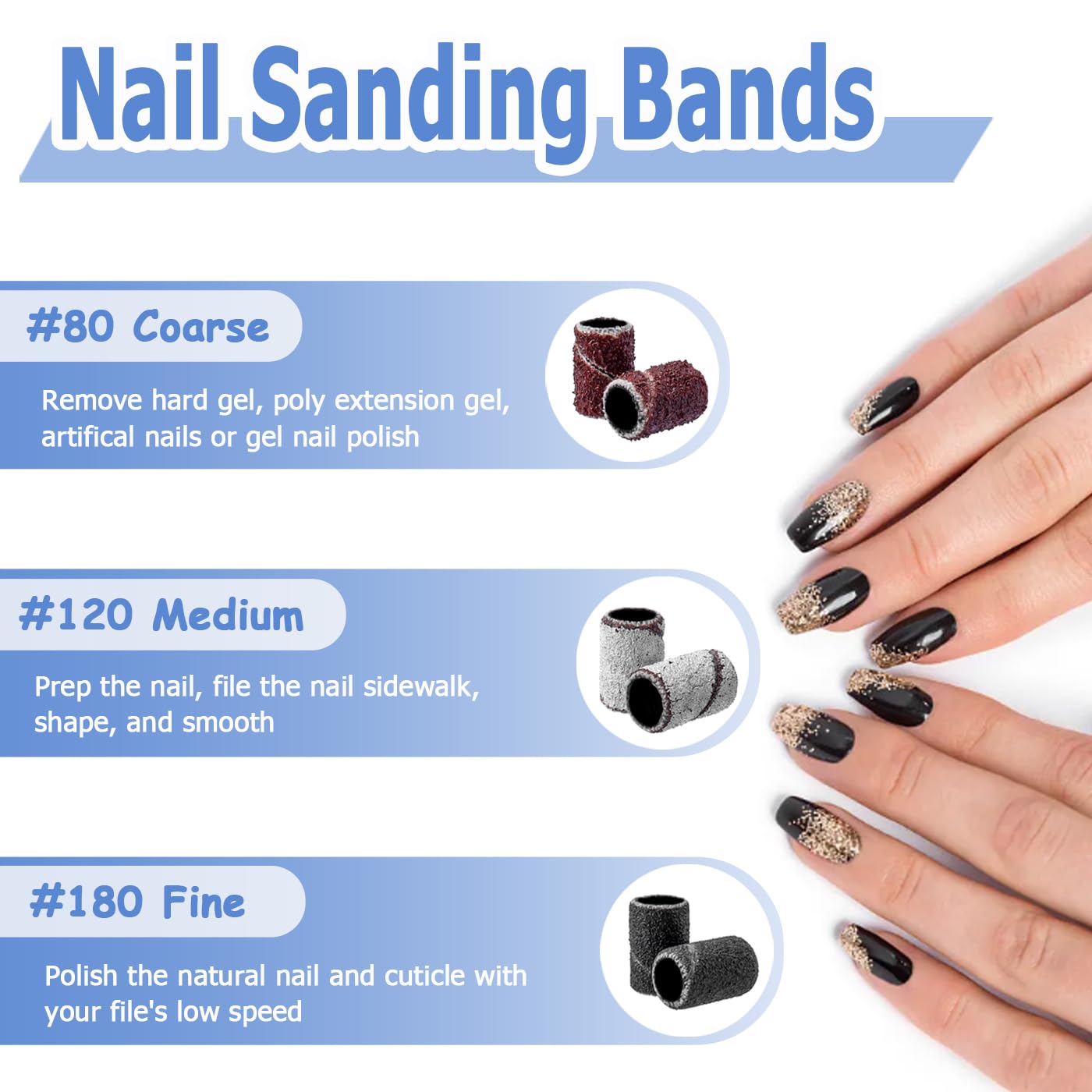 Mesee Nail Drill Bits Set, 10Pcs Tungsten Carbide Nail File Bits + 75pcs Nail Sanding Bands with Mandrel Bit Gel Acrylic Nails Cuticle Remove Bits Electric Rotary Burrs for Manicure Pedicure