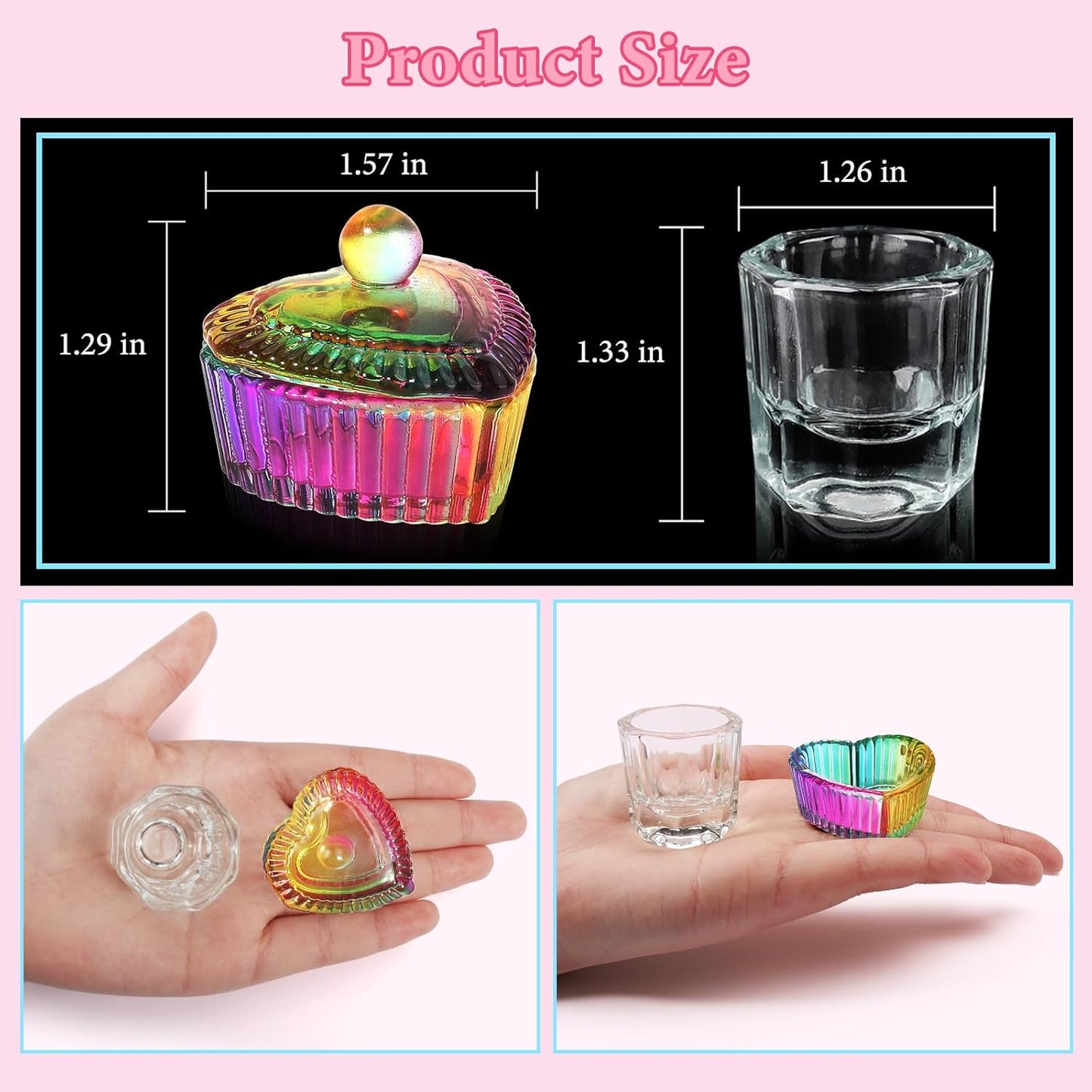 Yokilly Acrylic Nail Art Brush Set, 6 PCS Double-Sided Nail Polish Brush & 4PCS Crystal Dappen Dish for Acrylic Nails, Nail Liner Brush & Glass Container Manicure Cup Nail Art Tool