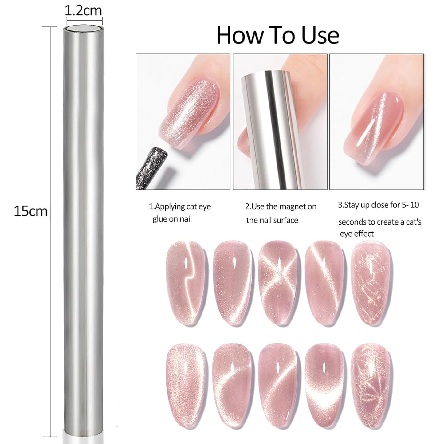 4 Pieces Extra Large Cylindrical Cat Eye Magnet for Nails Double-Head Magnetic Gel Polish Stick Multi-Function Nail Magnet Strong Magic Cat Eye Manicure Design Tool