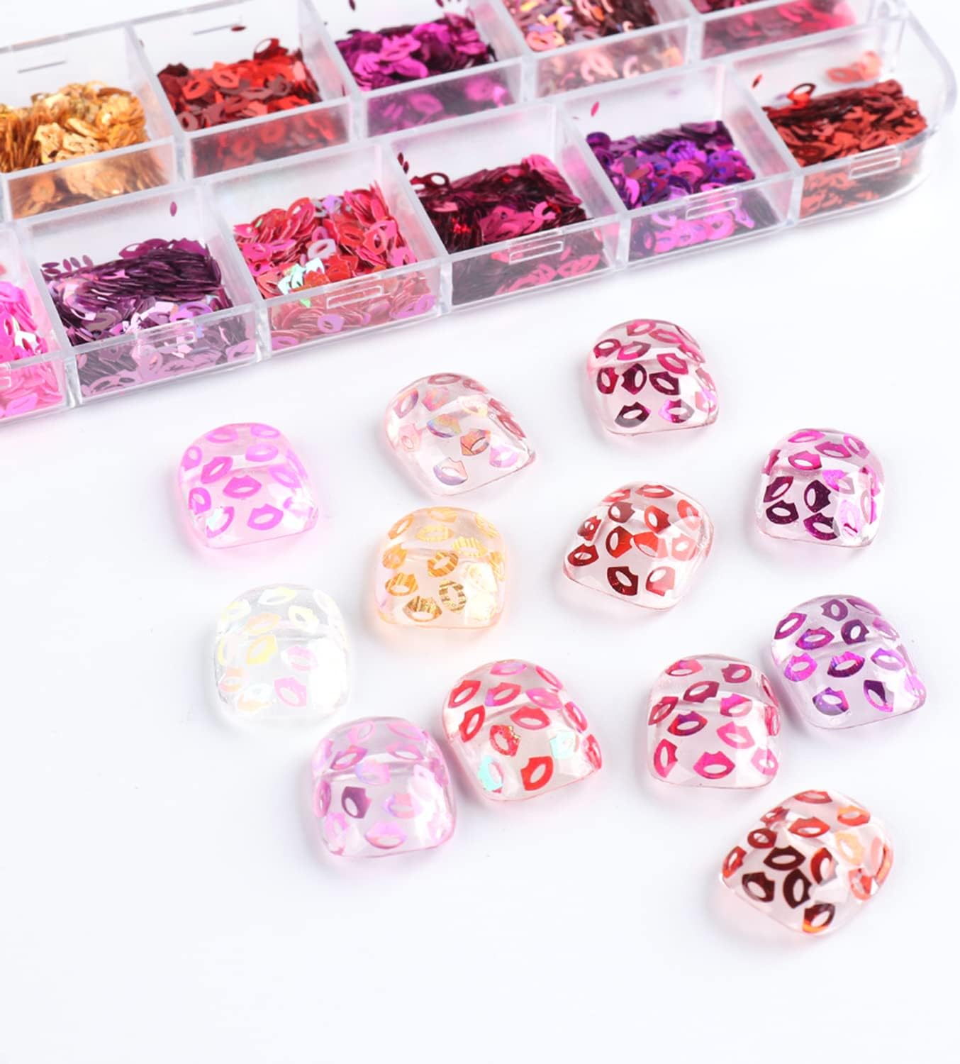 Laser Lips Glitter Nail Art Sequins, Holographic 3D 12 Colors Sparkly Flakes Design, Mouth Shape Nail Glitters Supplies for Women Girls Manicure Powder Charms Decorations, DIY Resin Nail Art Tips