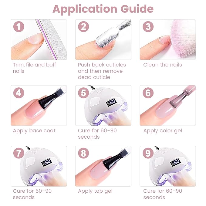 RARJSM Pastel Pink Gel Nail Polish 2pcs Set,Gel and Lacquer Combo,Purle Pink Air Dry Nail Lacquer and Nude Pastel Pink Gel Polish LED UV Curing Requires French Manicure DIY Nail Art Home Salon 15ml