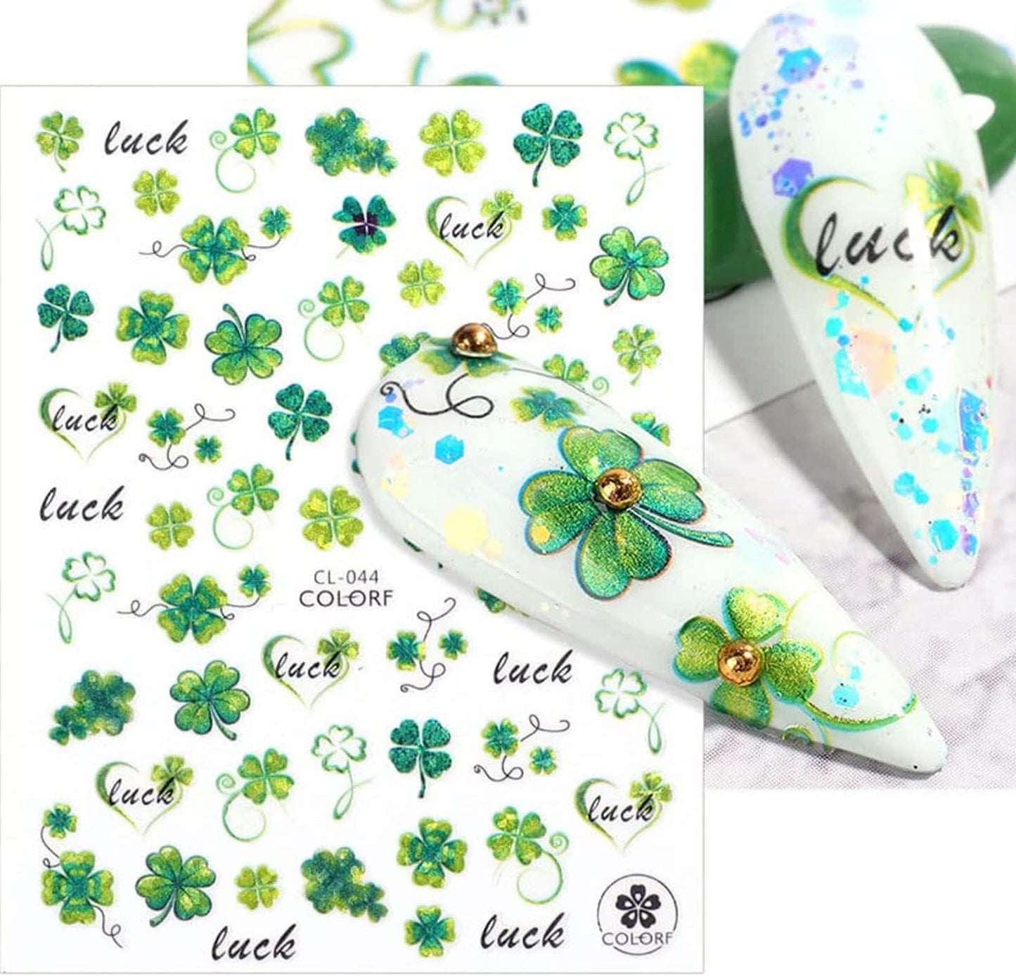 St. Patrick’s Day Nail Art Stickers Shamrock Nail Stickers 3D Self-Adhesive Luck of The Irish Nail Decals Leprechaun Shamrock Nail Deisgn for Women Girls Green Nail Art Supplies Decoration 6sheets