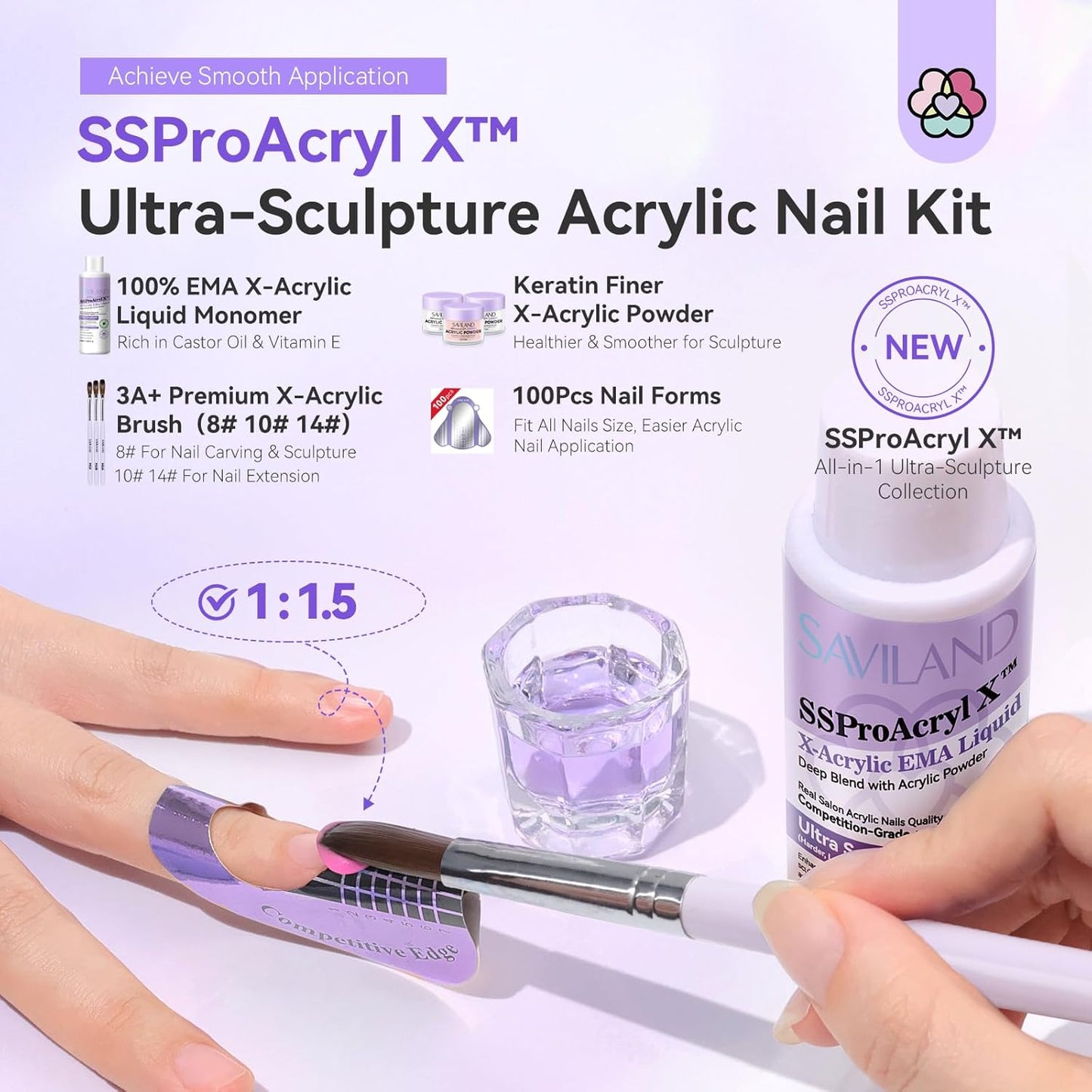 SAVILAND Professional Acrylic Nail Kit: Nail Kit Set with 4OZ Large Capacity Monomer Nail Drill 30 Days Wear Nail Extension Manicure Christmas Gift