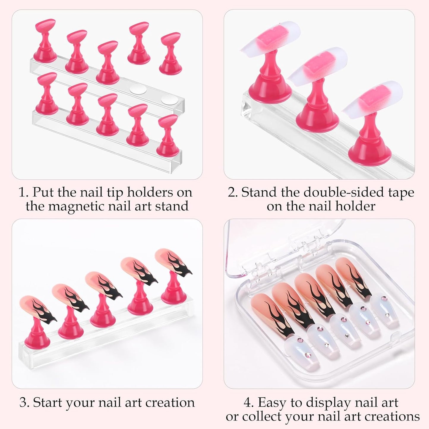 Etercycle Nail Stand Acrylic Nail Art Display Stand Practice Nail Holder for Painting Nails Magnetic Practice Stands with Double-sided Tape For Home DIY Salon Supplies (Rose pink)