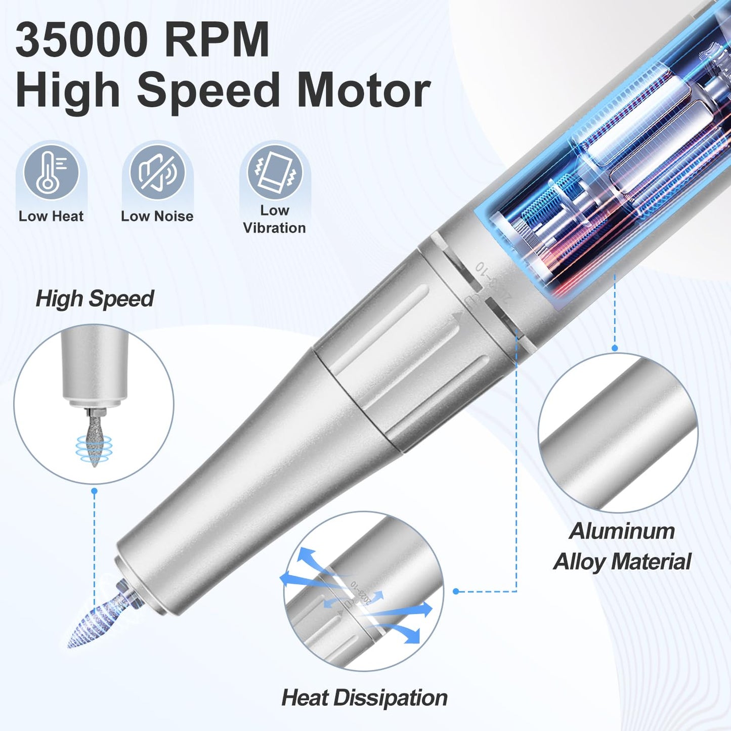 Rechargeable Nail Drill Macine, 35000RPM Professional Electric Efile Nail Drill with LCD Display for Acrylic Nails Remove, Portable Manicure Pedicure Polishing Tools with everything for Salon Home Use