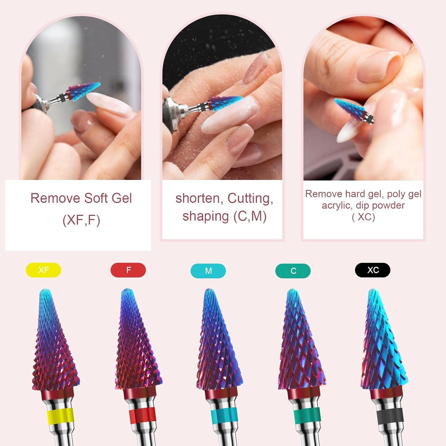 3/32" 2PCS Clean Umberllas Bits Extra Coarse Grit Carbide Cuticle Cleaner Bit for Electric Nail Drills – Professional Manicure Tool for Nail Salons and Home Use (XC Grit. Purple)