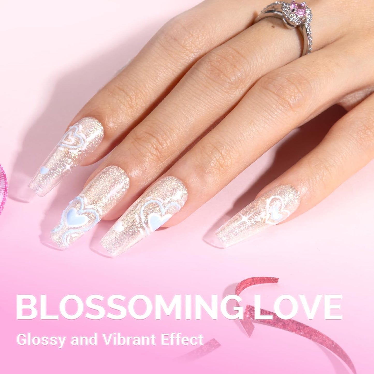 MelodySusie White Glitter Gel Polish, 15ml Translucent Jelly Glitter White Nail Polish Sparkle Gel Color Z053, Soak Off UV LED Nail Lamp Nail Art Starter Manicure DIY at Home 0.5 Fl Oz