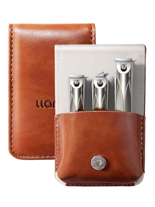 llano Nail Clippers, 3PCS Nail Clipper Set with Fingernail Clippers, Slant Nail Clippers, Professional Nail Clippers for Men and Women, Premium German Steel Nail Cutter with Leather Case