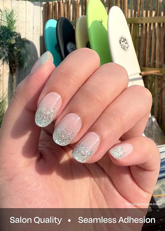 ohora Semi Cured Gel Nail Strips - N Bubble Bomb - Salon-Quality, Long Lasting, Easy to Apply & Remove - Includes 2 Prep Pads, Nail File & Wooden Stick