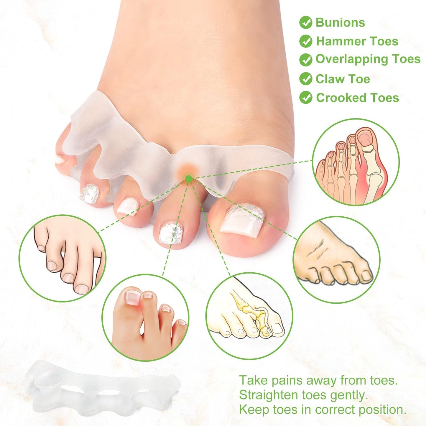 Niupiour Toe Separator for Women and Men, 8 Pack Bunion Corrector for Hammer Toe, Bunions, Silicone Toe Spacers Correctors for Straightening Overlapping Toe, Relieve Bunion Pain