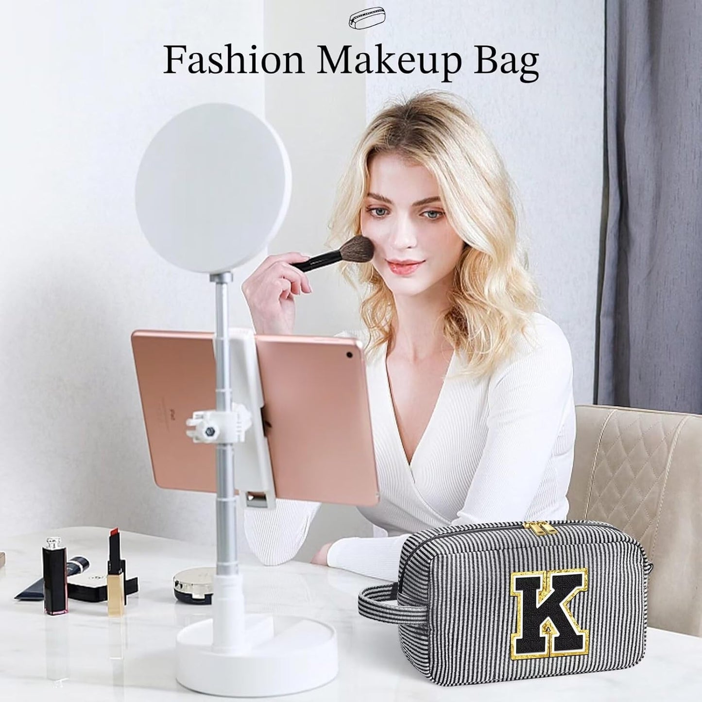 YOOLIFE Initial Makeup Bag - Personalized Monogram Cute Makeup Bags, Girls Makeup Toiletry Bag Pouch, Make Up Case for Women Her Mom Friend Female Sister Teacher, Birthday Gifts for Women P