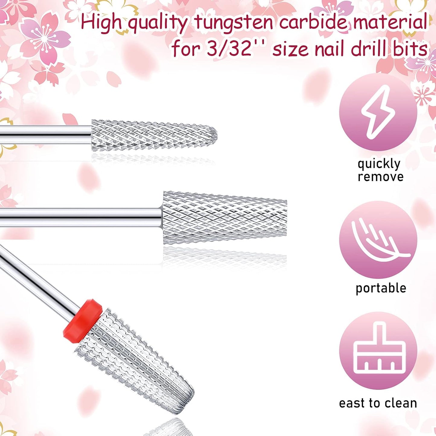 Outus 3 Pieces Nail Carbide 5 in 1 Tapered Barrel Carbide Nail Drill Bit Set, 3/32 Inches Cone Shape Bit for Acrylic or Gel Remover (Silver)