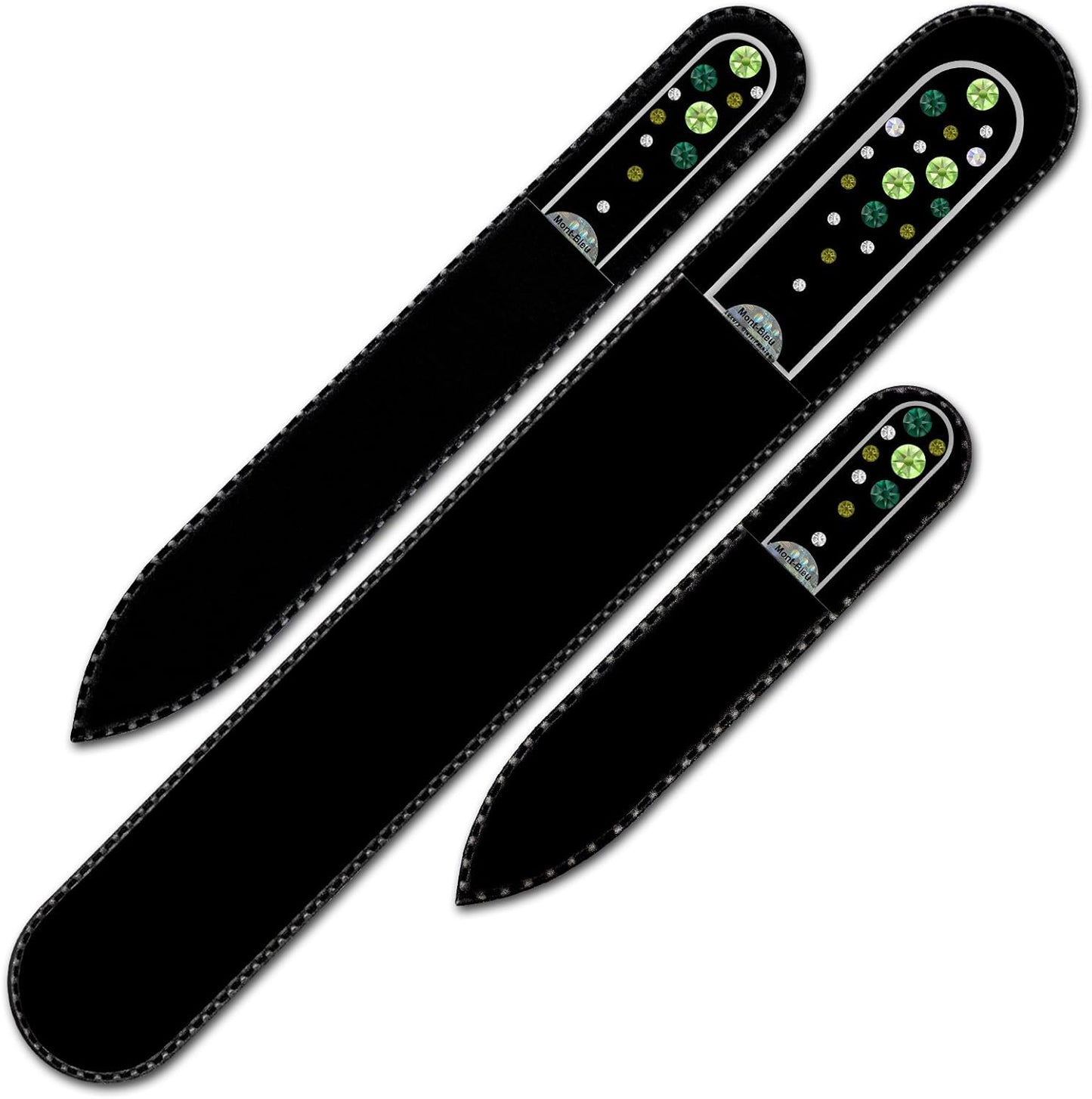 Mont Bleu Set of 3 Glass Nail Files Hand Decorated with Crystals - Handmade - Czech Tempered Glass