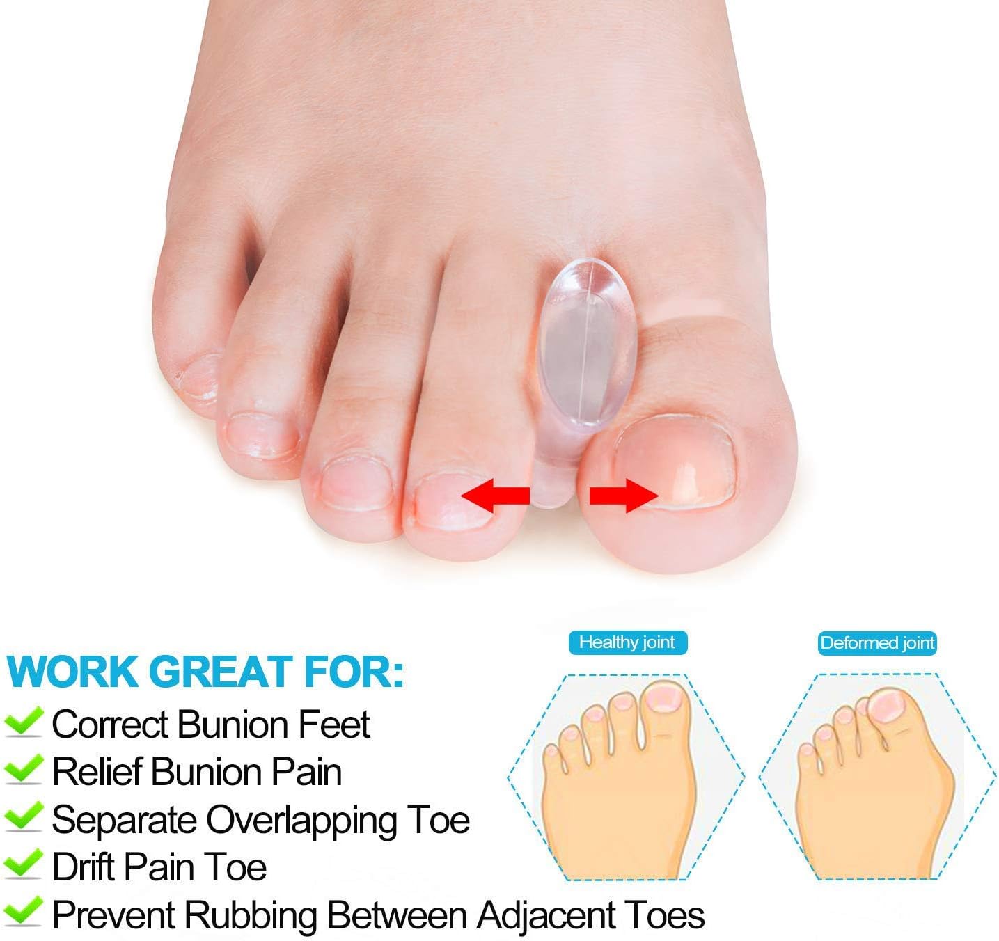 Povihome 8 Pack Gel Bunion Corrector and Toe Spacers Separators and Straightener Orthotics (4/10''Thick) for Sports Activities, for Men and Women Overlapping Toes, Bunion Pain Relief - Small Size