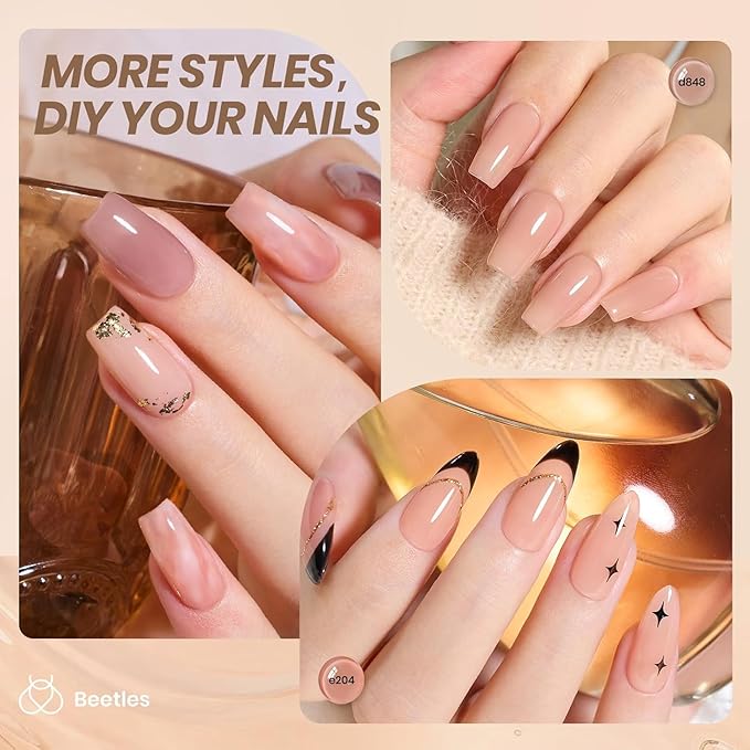 Beetles Fall Gel Nail Polish Set - 6 Colors Nude Brown Jelly Neutral Gel Polish Kit Sheer Transparent Effect Soak Off UV DIY French Nail Art Manicure Gifts for Women