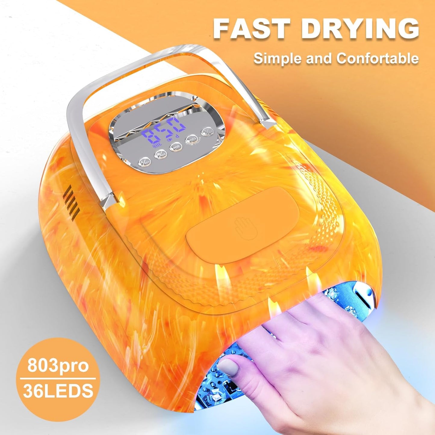 LimeGirl Cordless Nail Lamp, 72W Powerful UV LED Nail Dryer with Replaceable Lamp Beads & Battery, UV Light for Gel Polish, Rechargeable & Portable for Salon & Home (Rendering Orange, One Battery)