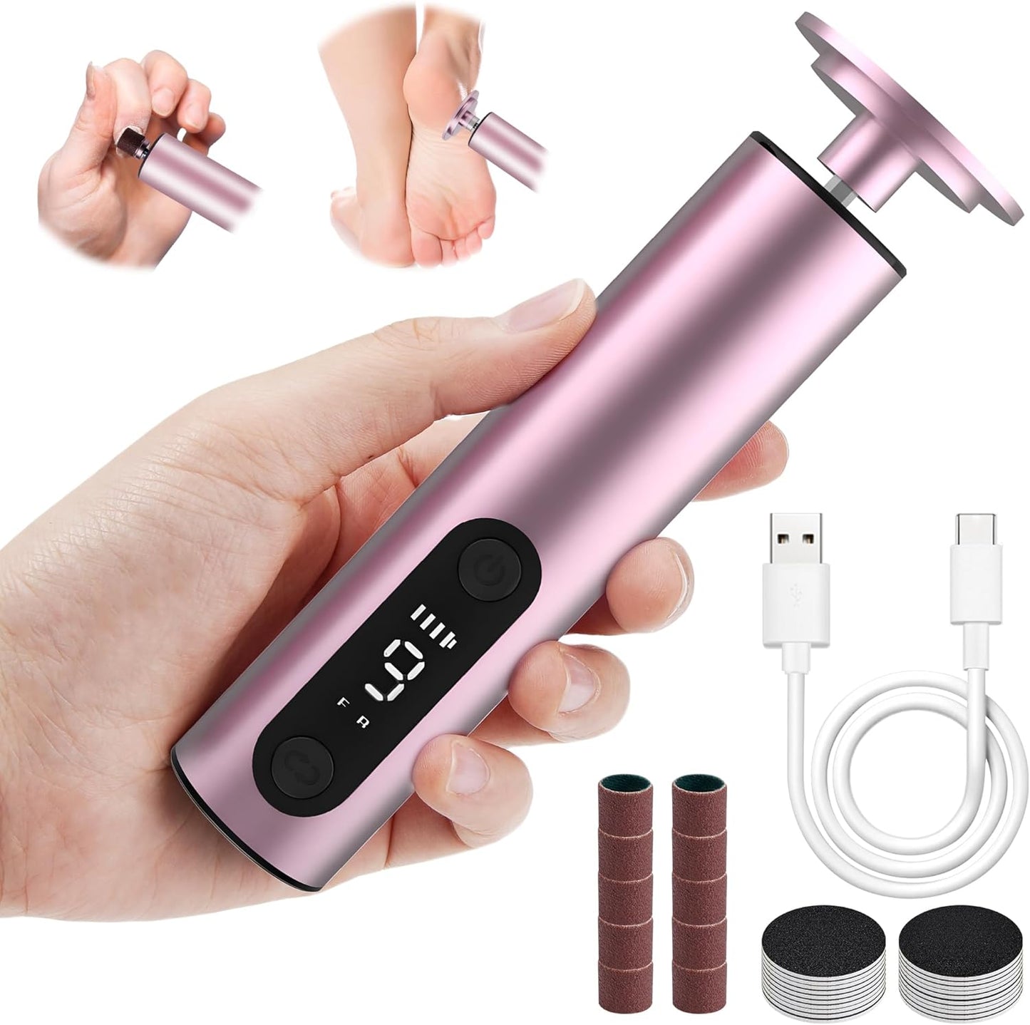 Electric Foot Callus Remover - 9-Speed Adjustable, Callus Remover for Feet with LED Display, Rechargeable & Wireless Pedicure Tools for Dead Skin