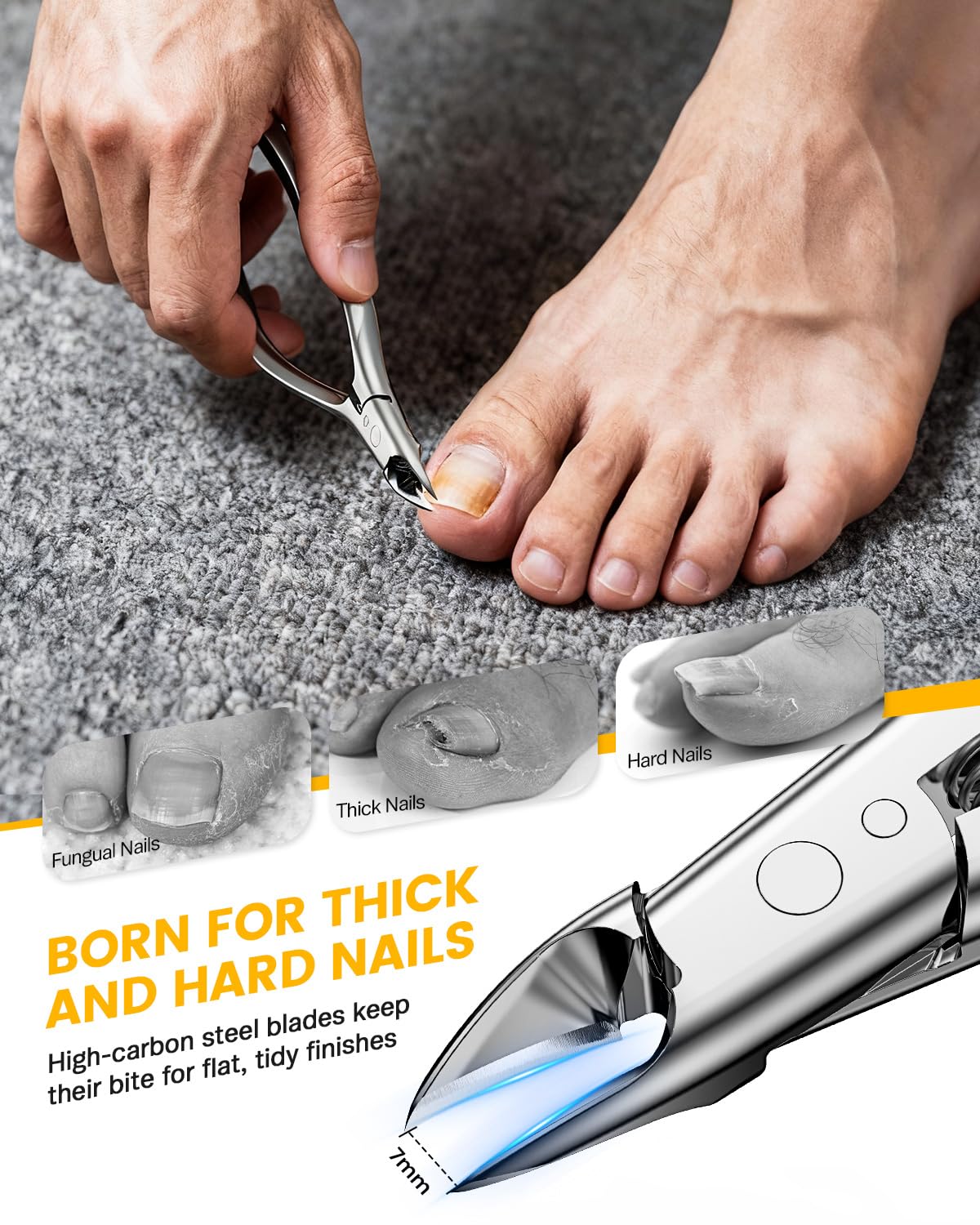 BEZOX Ingrown Toe Nail Clippers for Thick Toenails for Seniors, Wide Opening Jaws Toenail Clipper for Thick Nails, Deep-Reach Curved Blade Toenail Scissors - Silver