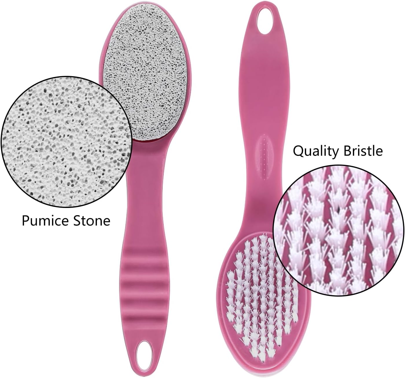 Foot Callus Remover, Double-Sided Pumice Stone Brush for Feet, 2 Pack Foot File Scrubber for Home Feet Care, Multi Purpose Pedicure Tools with Handle for Dead Skin Remover, Rose Pink