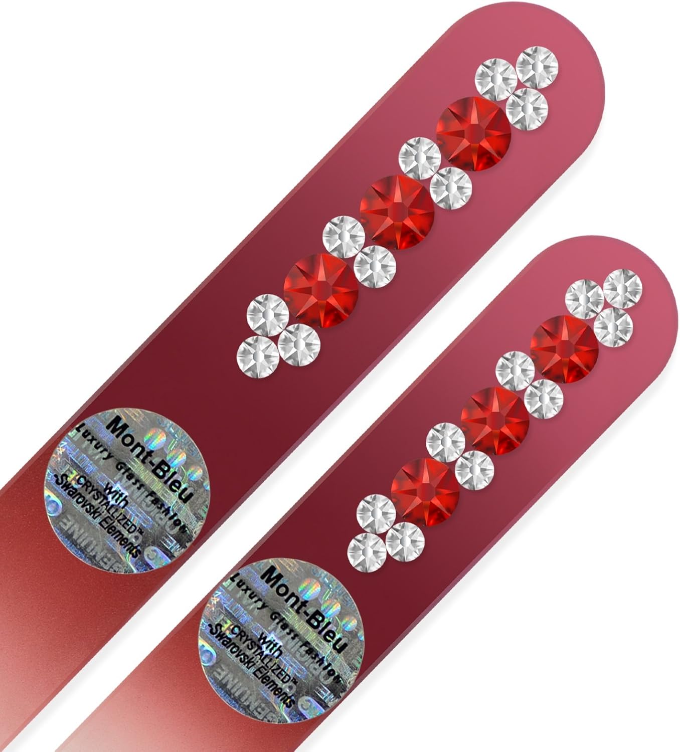 Premium Glass Nail File for Women - Mont Bleu Set of 2 Glass Nail Files Hand Decorated with Crystals - Handmade Gifts - Crystal Nail Files for Natural Nails - Fingernail Nail File