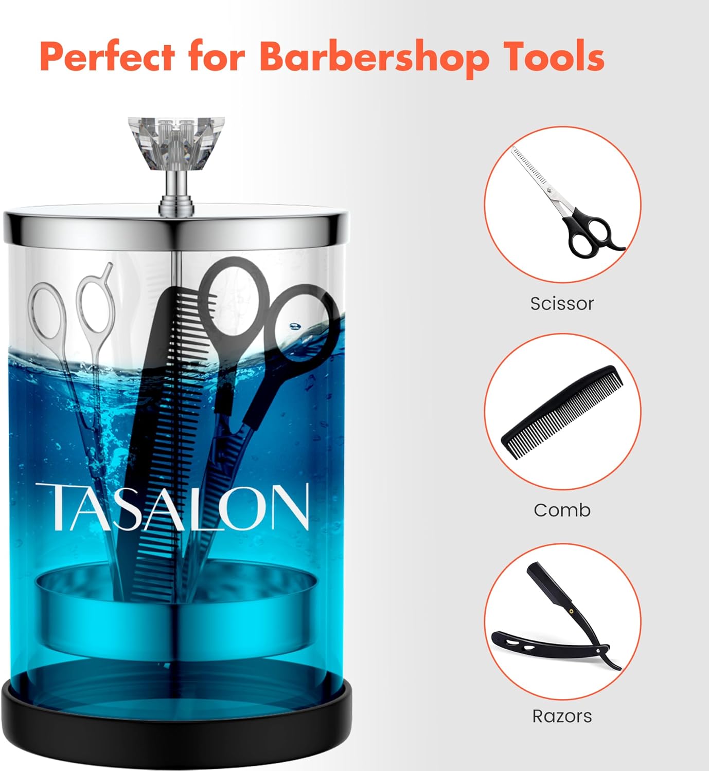 TASALON Barber Jar Pack of 1 - 25 oz Stainless Cap and Glass Jar with Removable Basket, Salon or Nail Spa