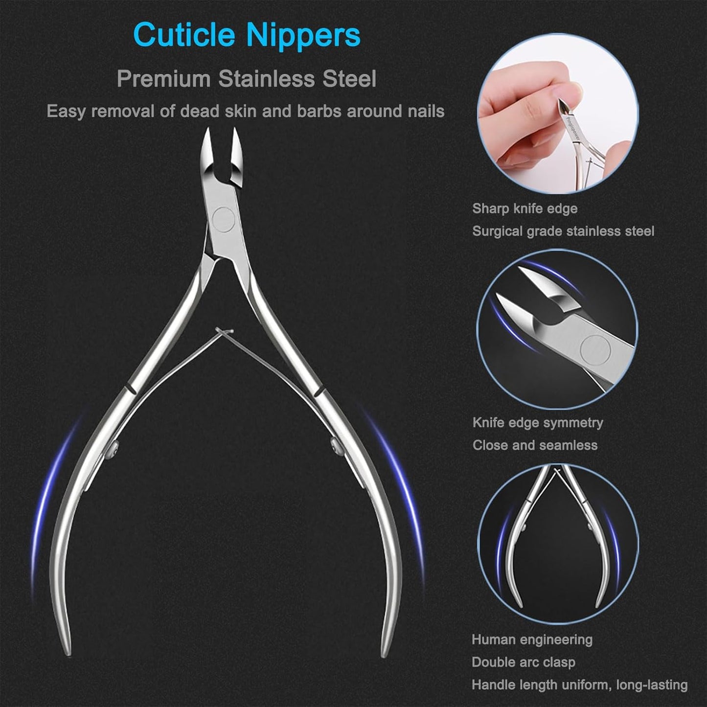 Cuticle Trimmer with Cuticle Pusher Set, 9PCS Professional Cuticle Nippers & Premium Stainless Steel Durable Cuticle Remover Tool Manicure Kit for Fingernails and Toenails