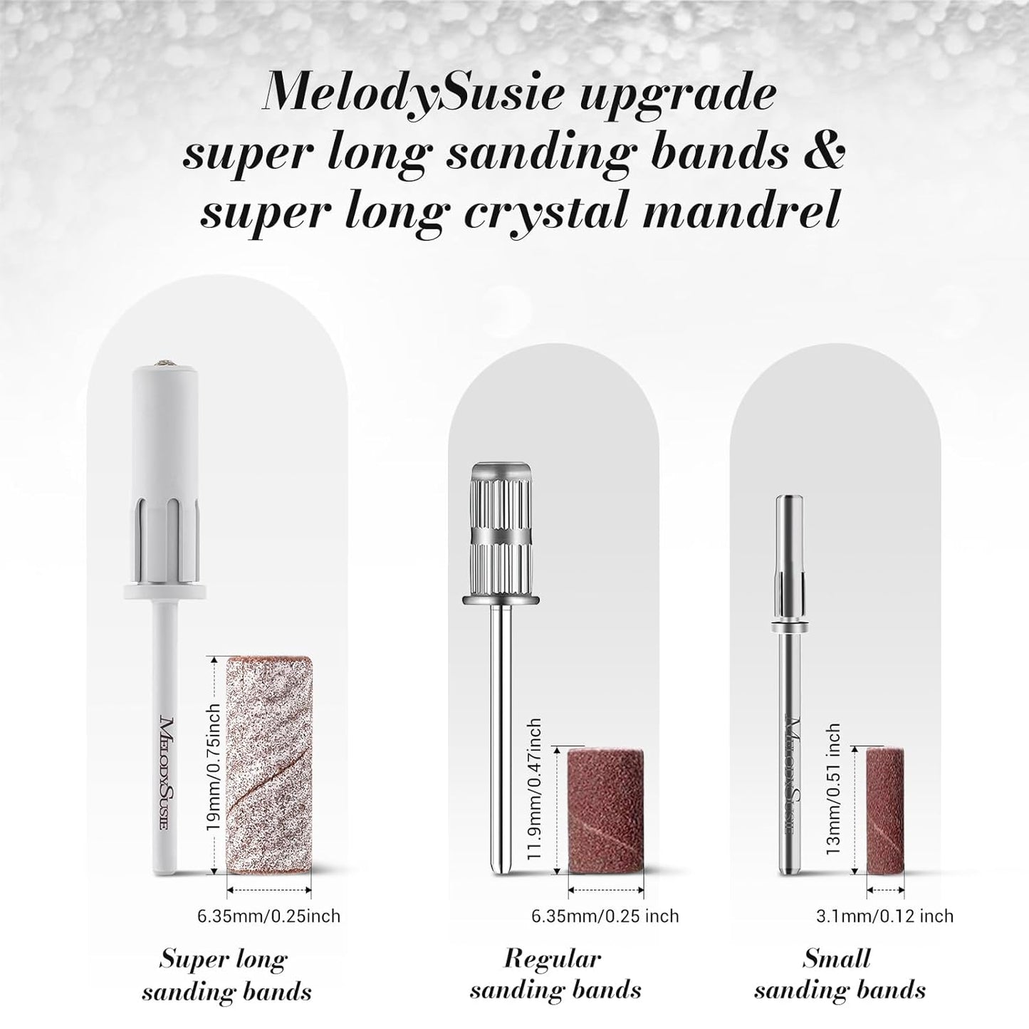 MelodySusie 50 Pcs Nail Drill Bits Super Long Sanding Bands with 6.65mm Crystal Mandrel Bit, 120 Medium Grit Nail File for Acrylic Nails Gel Manicures and Pedicure, Zebra
