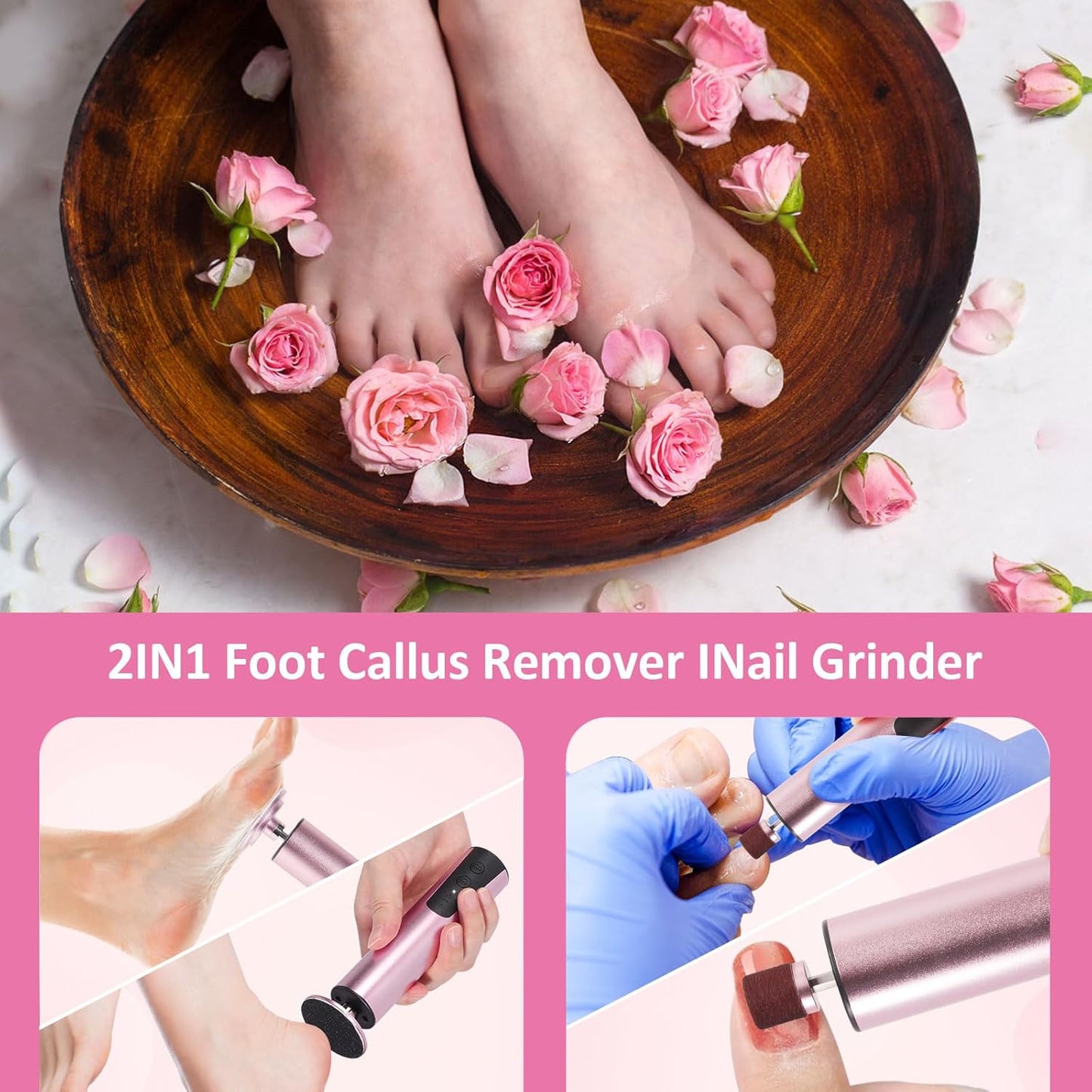 Electric Callus Remover for Feet, 6-Speed Pedicure Tool with 2-in-1 Rechargeable Foot File Callus Remover with USB Charging & 3 Types of Sandpaper, Dead Skin Remover for Dry Cracked Heels (Pink)