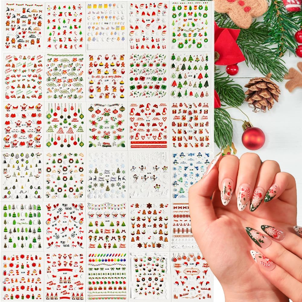 90 Sheets Holiday Nail Art Stickers Halloween Christmas Snowflake Nail Decals 3D Self-Adhesive Cute Pumpkin Ghost Snowman Santa Claus Nail Stickers for Women Girls Nail DIY Manicure Party Decoration