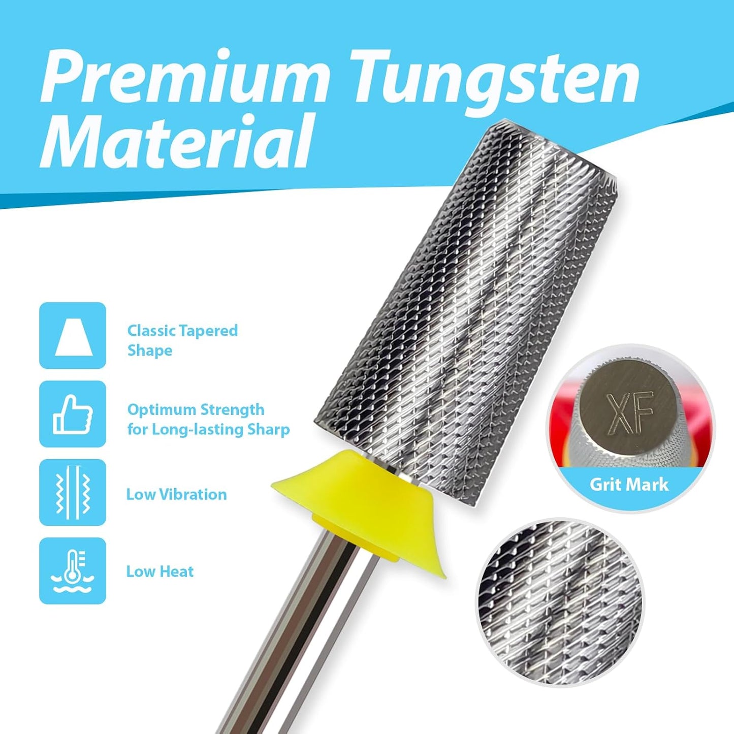 Professional Nail Drill Bits, Tungsten Carbide Cross Cut Tapered Barrel 3/32'' Safety Bits, Left and Right Hand Use, Remove Gel Fast, Manicure Pedicure Cuticle Gel Polishing, Extra Fine.