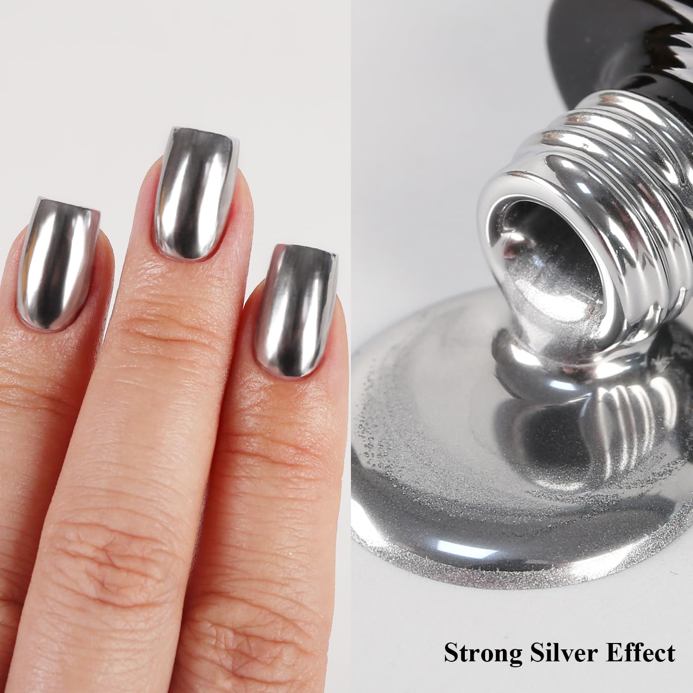 Imtiti Metallic Gel Nail Polish, Chrome Mirror Shine Gel Polish High Gloss Soak Off UV LED Metallic Silver 3D Drawing Mirror Manicure Salon DIY Design 10ML
