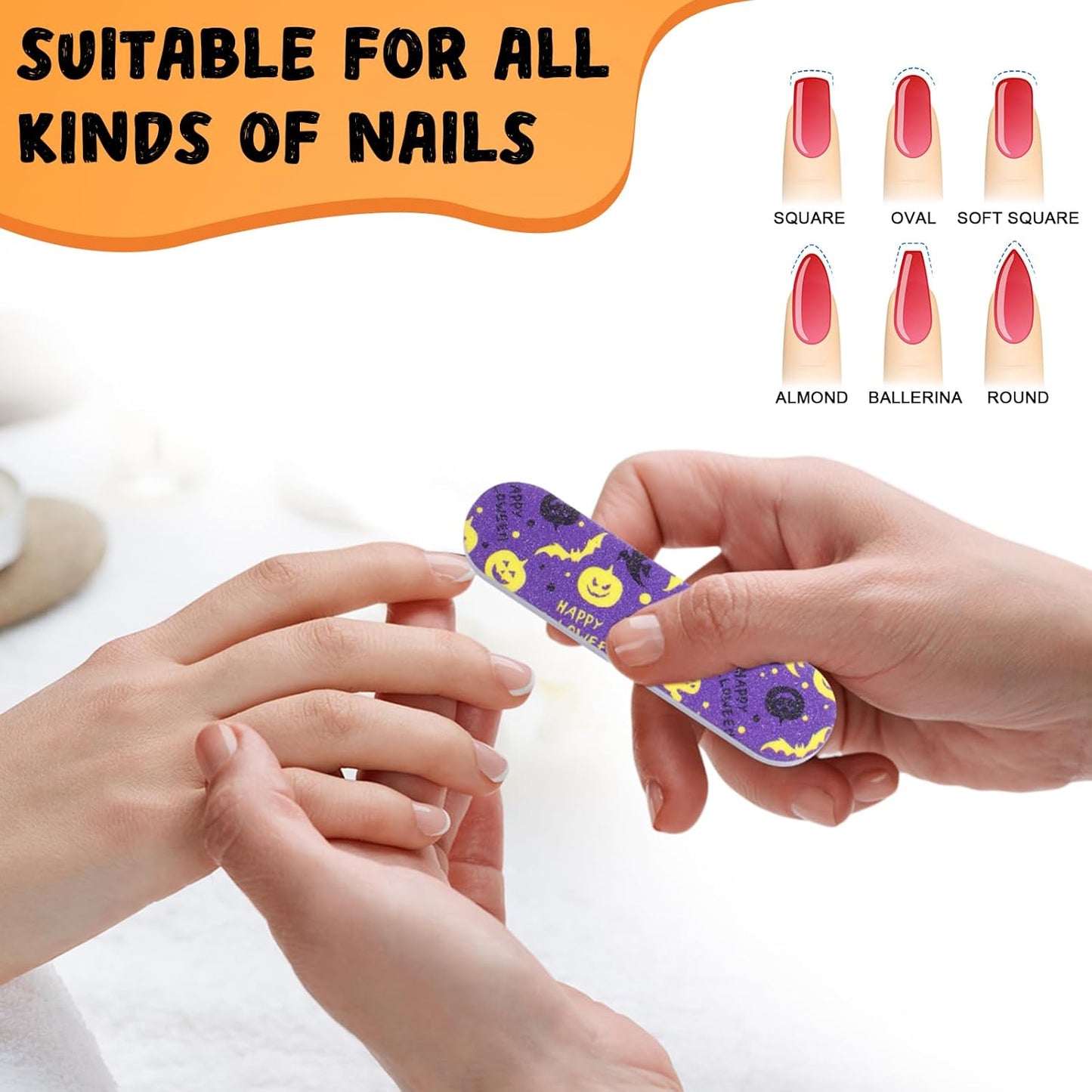 Lasnten 200 Pcs Halloween Gifts Bulk Mini Nail Files for Women Bat Spider Skull Double Sided Emery Board Nail File for Natural Nails Pumpkin Manicure Tools for Halloween Party Favor