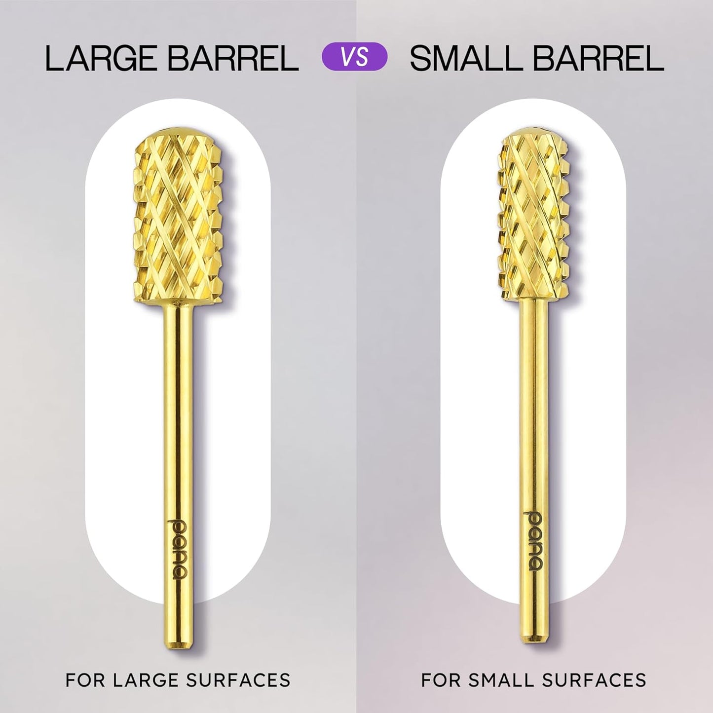 PANA 3/32" Small Smooth Round Top Safety Carbide Nail Drill Bit for Gel Polish & Acrylic Removal Nail Salon Manicure Pedicure Electric File Tools (Small Barrel - Gold, 4X Coarse)
