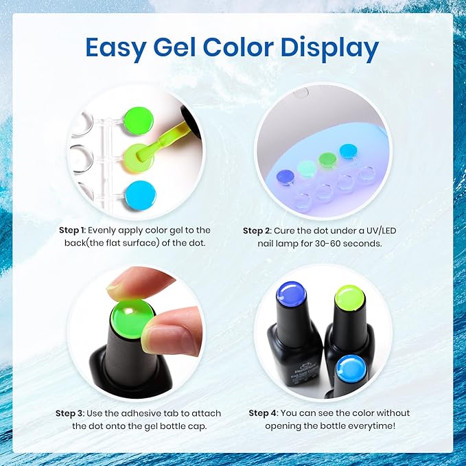 Beetles Blue Gel Nail Polish, 6 Colors Swirl Pacific Blue Glitter Blue Green Gel Polish Swirl Shell Thread Effect Soak Off Nail Art Design Salon Home Manicure Gift for Girls Women