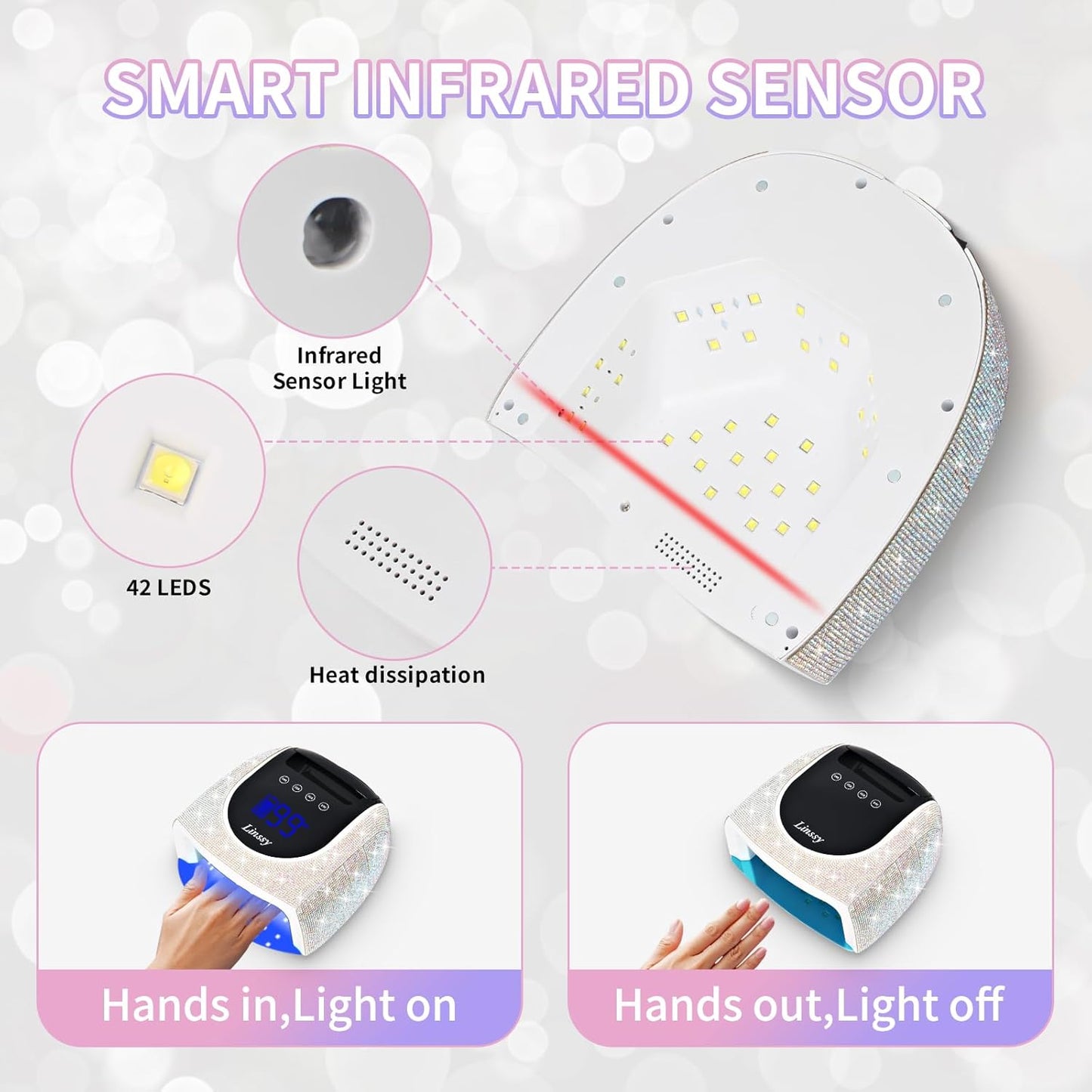 96W UV LED Cordless Nail Lamp,Nail Dryer with 42 Beads,UV Light for Gel Nails Manicure for Fingernails & Toenails,Professional LED Nail Lamp for Salons with 4 Timers and Smart Sensor (Diamond)