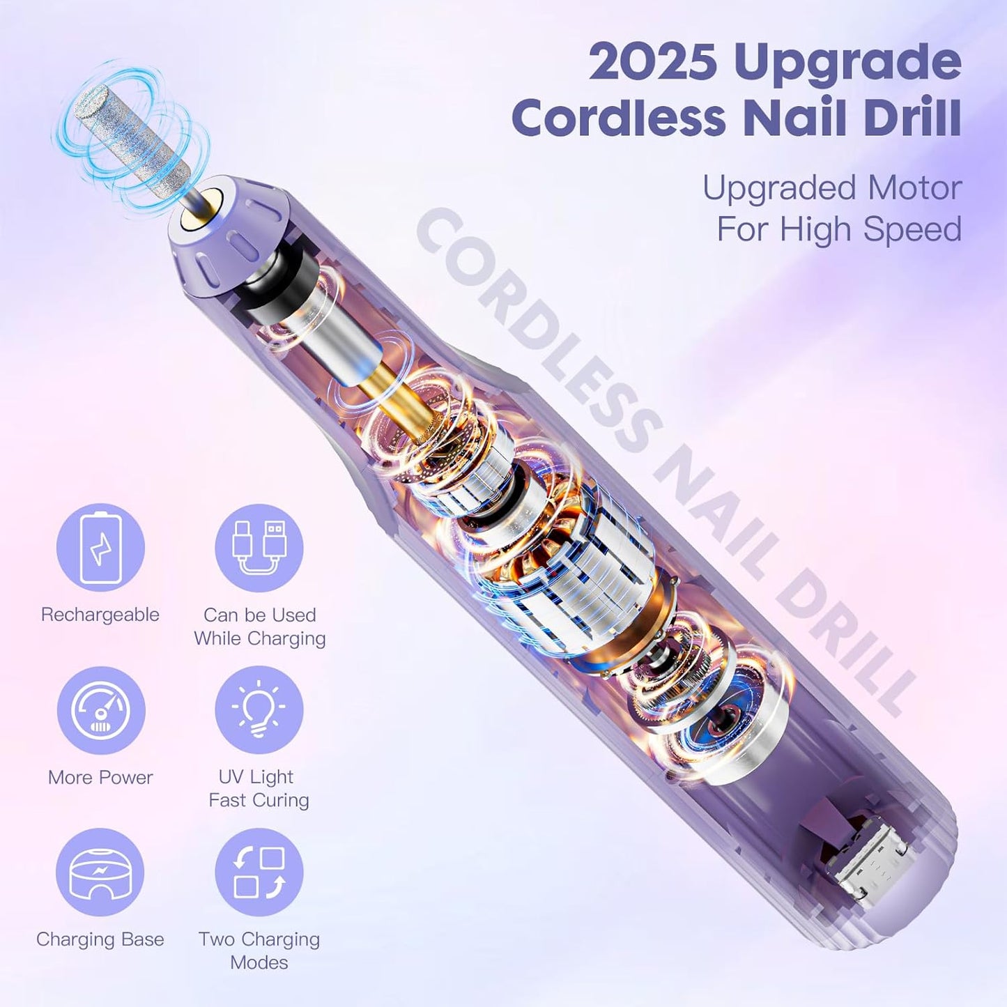 Electric Nail File,Nail Drill Kit with Nail Lamp,Cordless Nail Filer for Acrylic Gel Nails,Professional Nail Drill Machine Polishing Tool Manicure Pedicure Kit Efile Nail Supplies for Home Salon